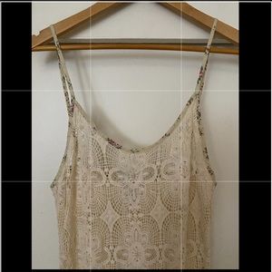 Crochet midi dress with floral binding and straps